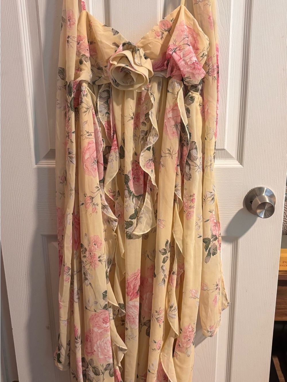 Petal & Pup Pale Yellow Floral Chiffon Maxi Dress with Pink Roses - Picture 2 of 3